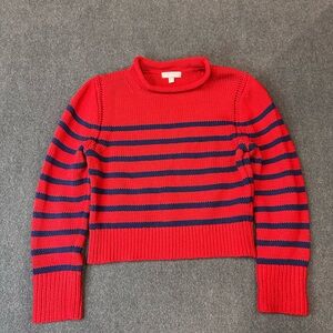 J Crew Roll Neck Sweater Women’s Medium Striped Red Knit Cropped Preppy